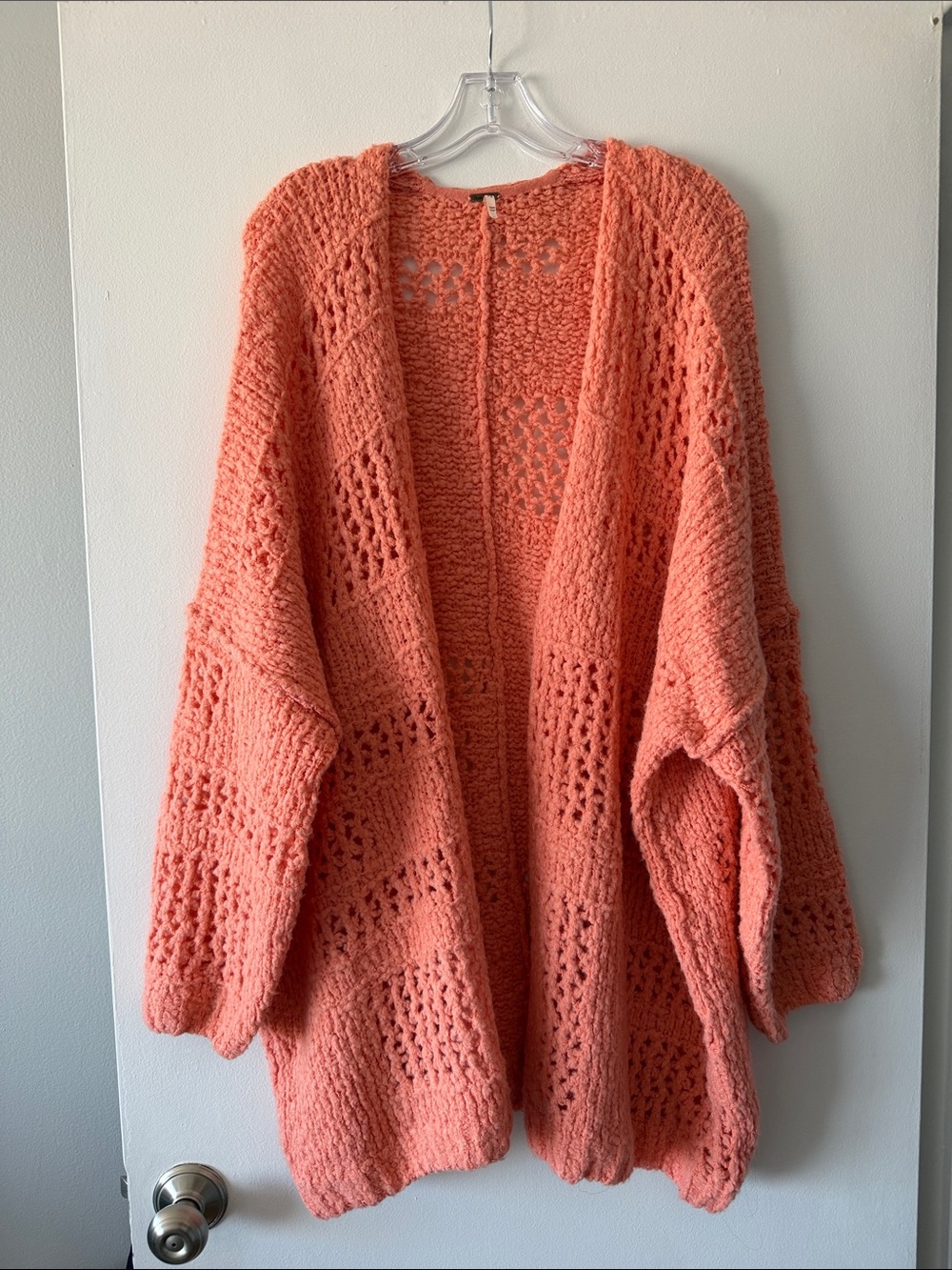 Free People Saturday Morning Chunky Knit Cardigan Coral Peach Wool Blend XS/S